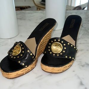 Michael kors black gold detail wicker wedge